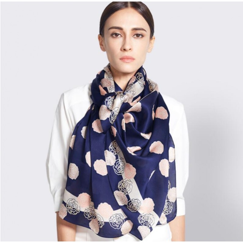 Pure Silk Scarf Coffee Pastel Dot Print Women Summer Scarf